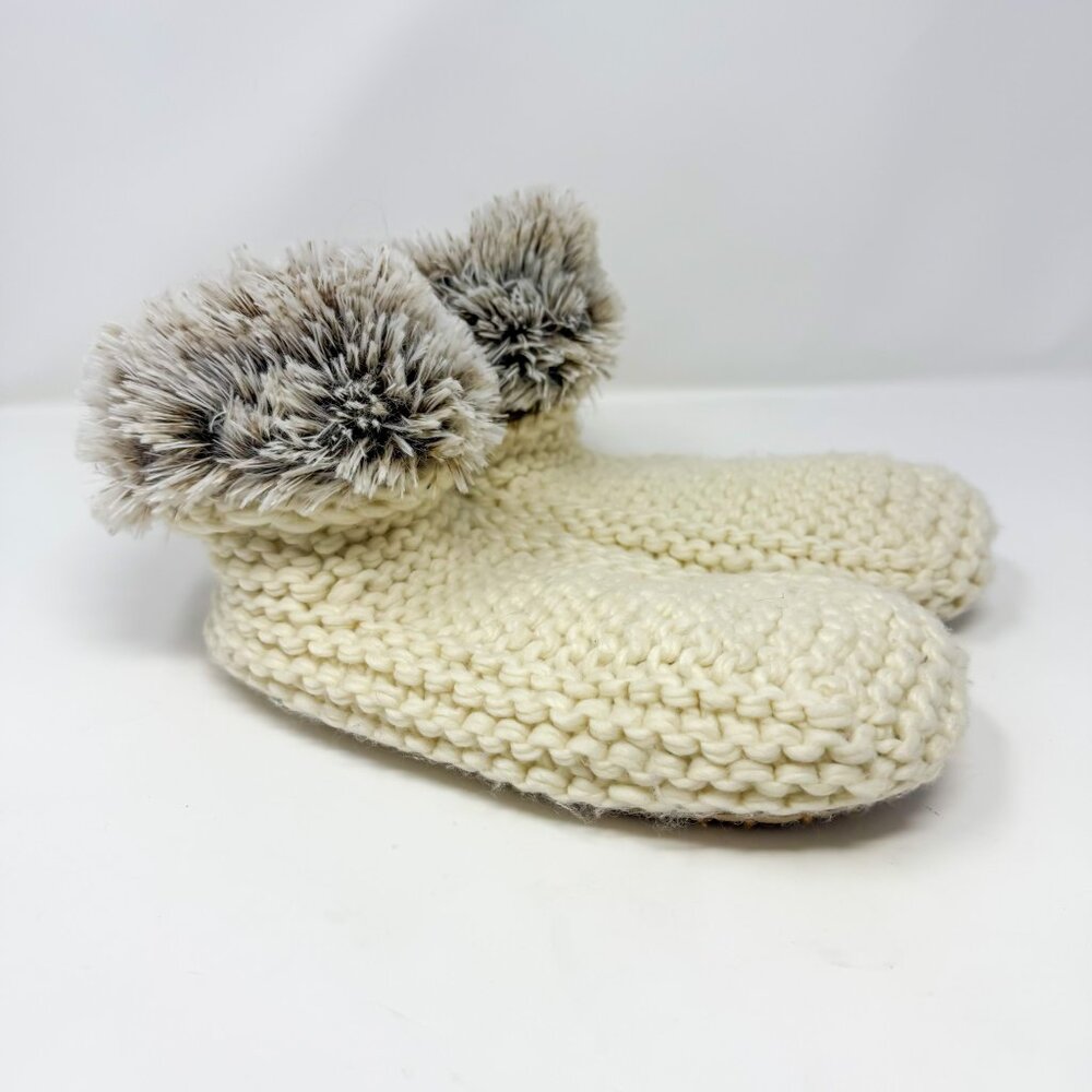 Anthropologie Lemon Cabin Slippers Fur Lined Ivor Knit Cuffed Women's Sz S/M 5-7